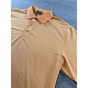 Peter Millar Polo Shirt Large Orange Striped Summer Comfort Short Sleeve w/Flaws